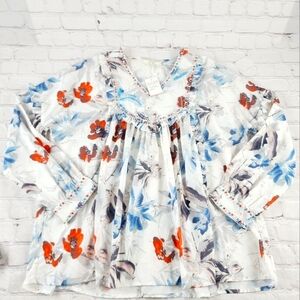Luxe Moda Women's Small Cream and Flowers Embellished Peasant Top Blouse NEW